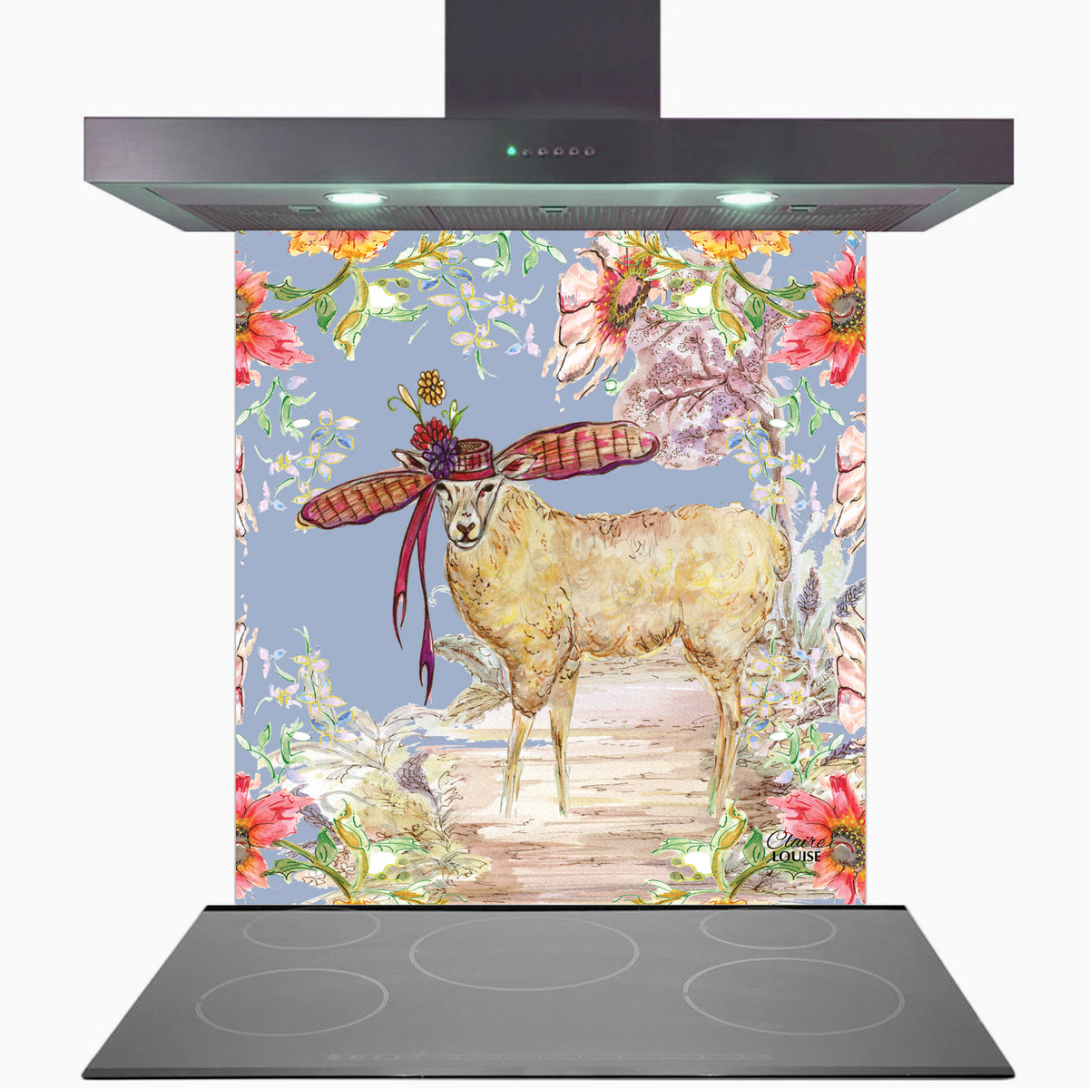 Whimsical Sheep Kitchen Glass Splashback