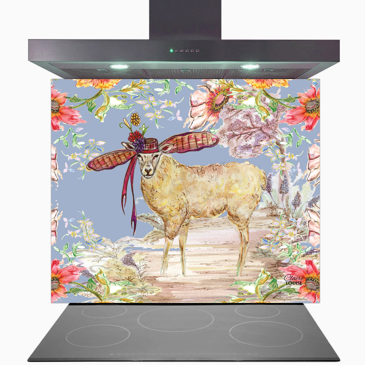 Whimsical Sheep Kitchen Glass Splashback