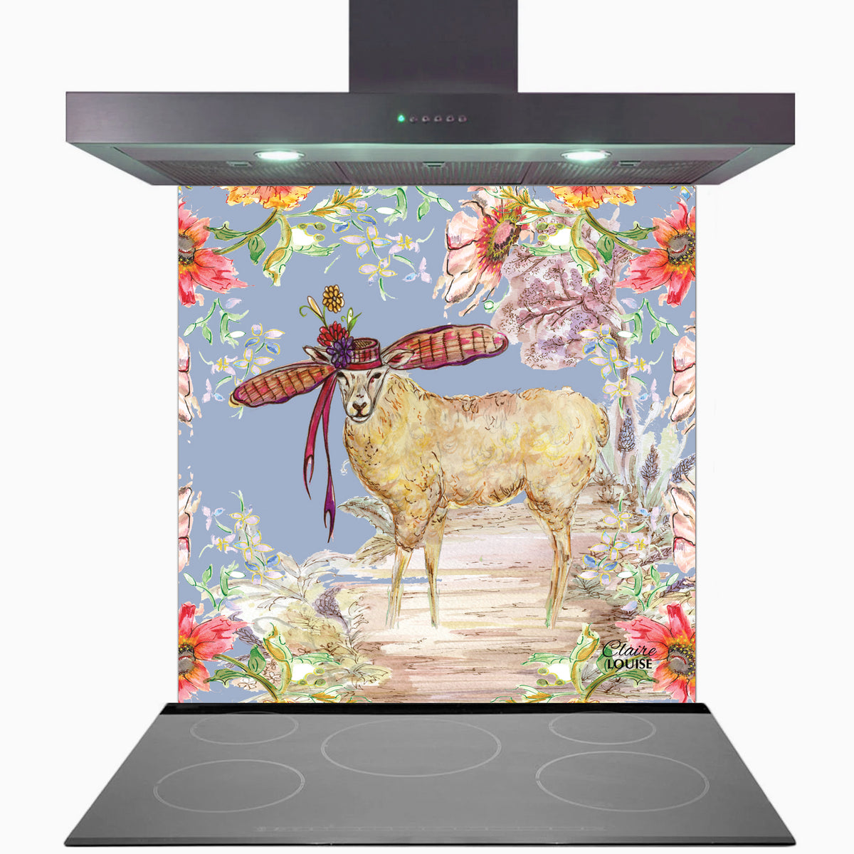 Whimsical Sheep Kitchen Glass Splashback