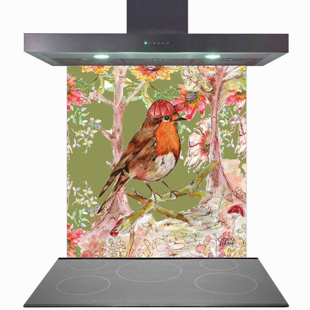 Whimsical Robin Kitchen Glass Splashback