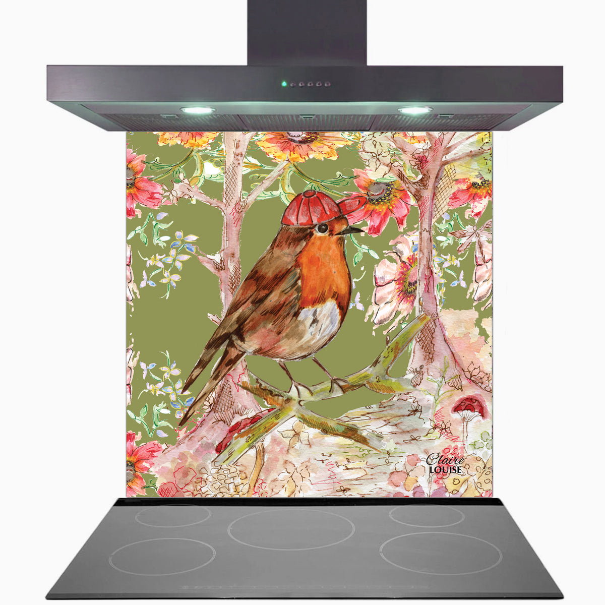 Whimsical Robin Kitchen Glass Splashback