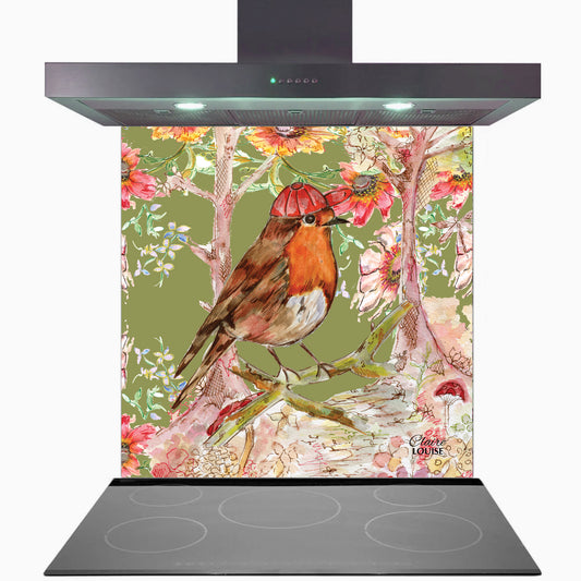 Whimsical Robin Kitchen Glass Splashback