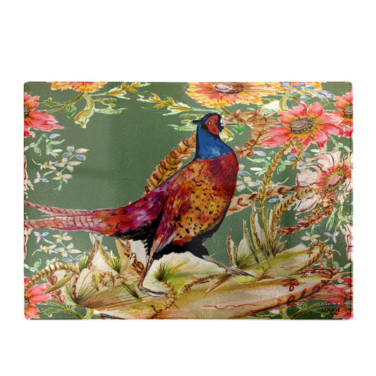 Whimsical Pheasant Glass Chopping Board