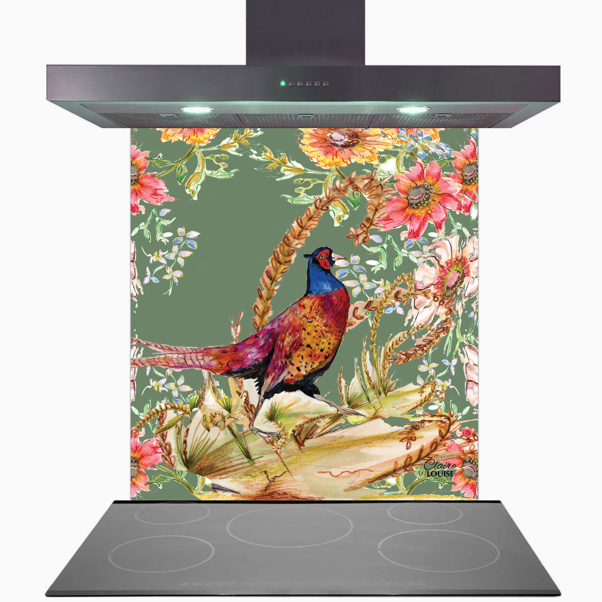 Whimsical Pheasant Kitchen Glass Splashback