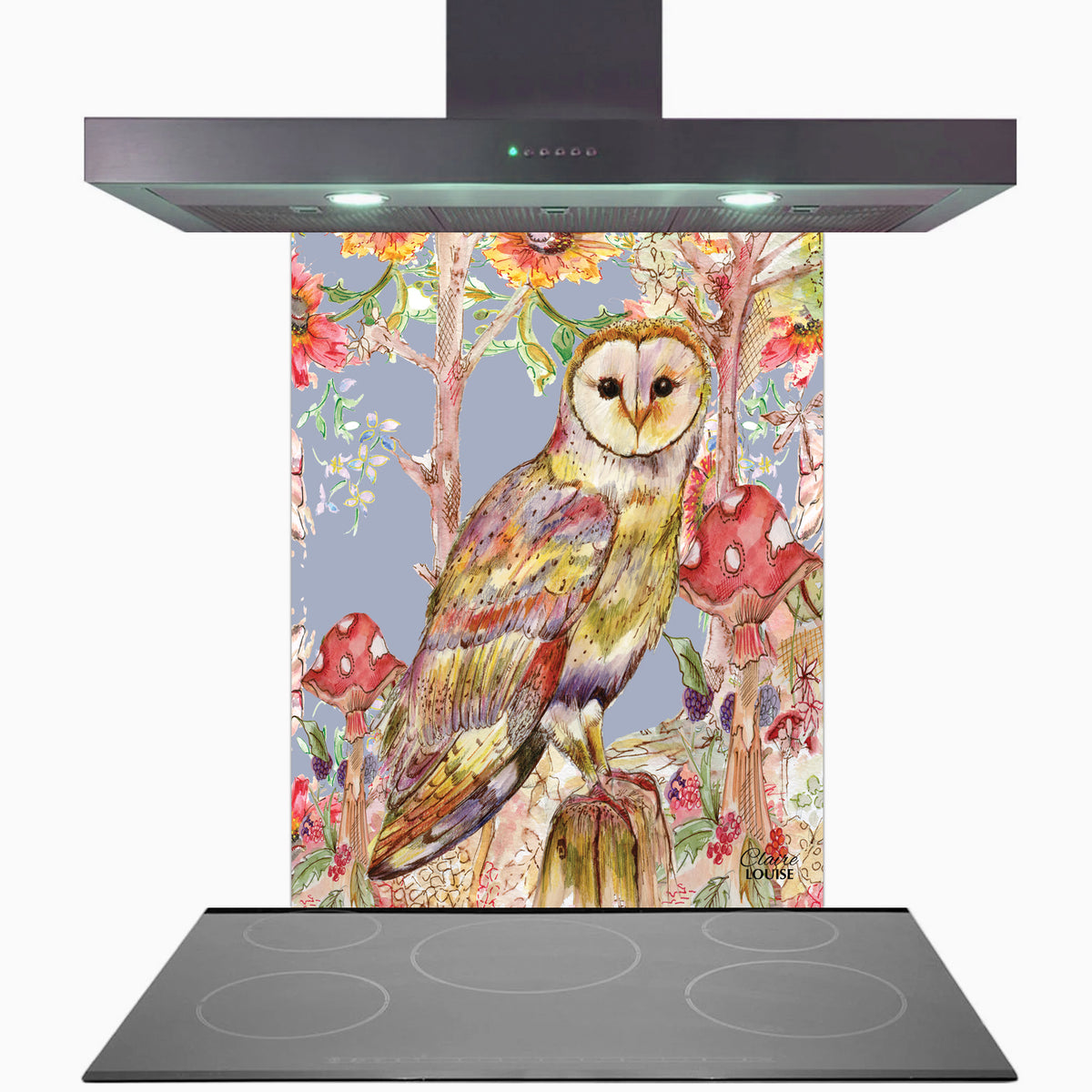 Whimsical Owl Kitchen Glass Splashback