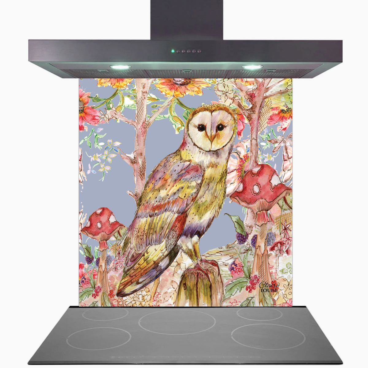 Whimsical Owl Kitchen Glass Splashback