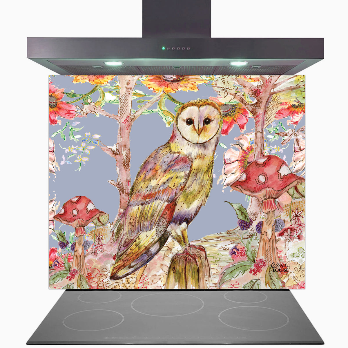 Whimsical Owl Kitchen Glass Splashback
