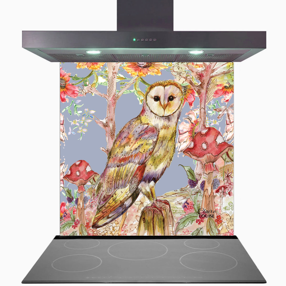 Whimsical Owl Kitchen Glass Splashback