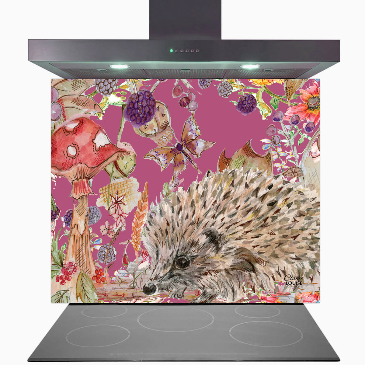 Whimsical Hedgehog Kitchen Glass Splashback