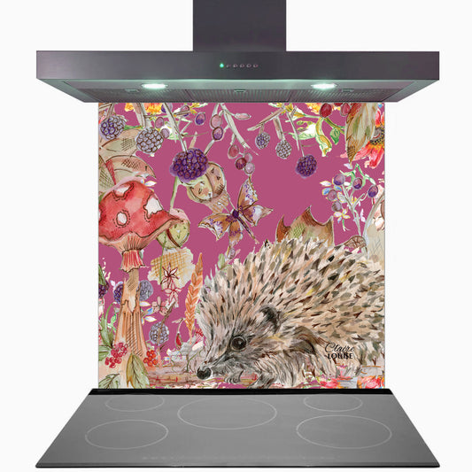 Whimsical Hedgehog Kitchen Glass Splashback
