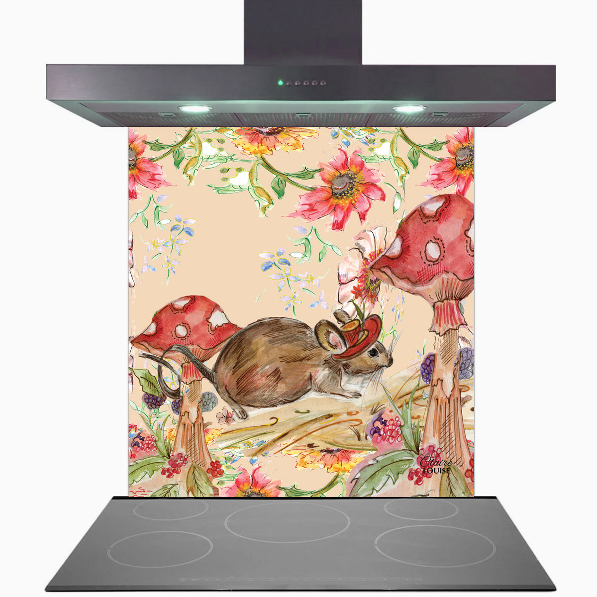 Whimsical Mouse Kitchen Glass Splashback