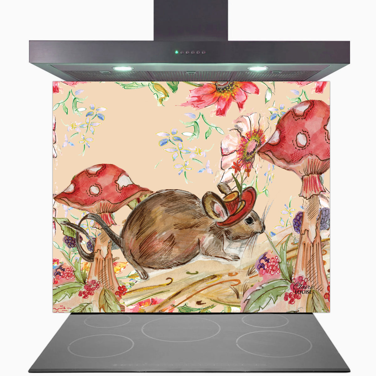 Whimsical Mouse Kitchen Glass Splashback