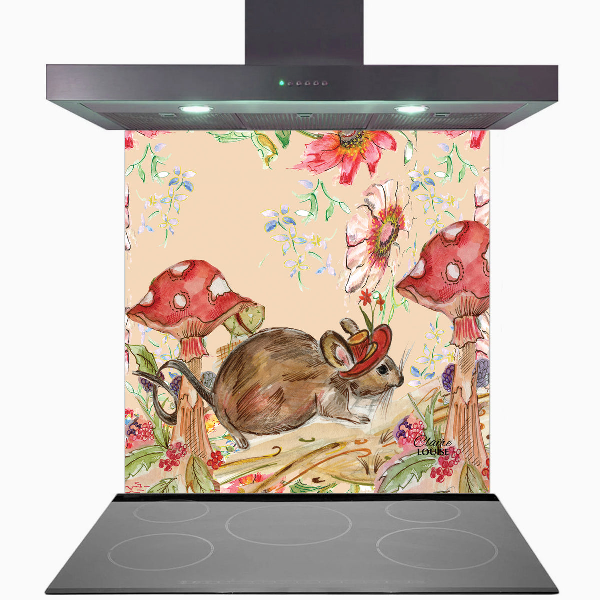 Whimsical Mouse Kitchen Glass Splashback
