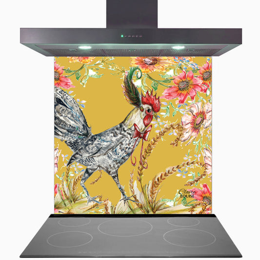 Whimsical Cockerel Kitchen Glass Splashback