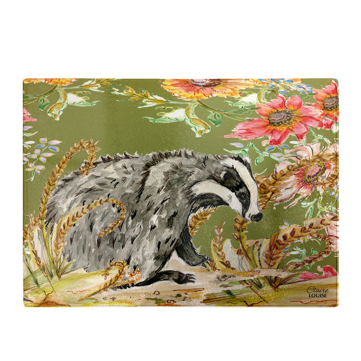Whimsical Badger Glass Chopping Board