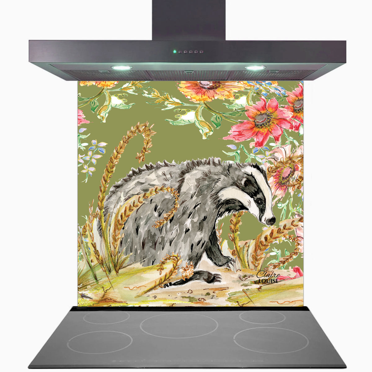 Whimsical Badger Kitchen Glass Splashback