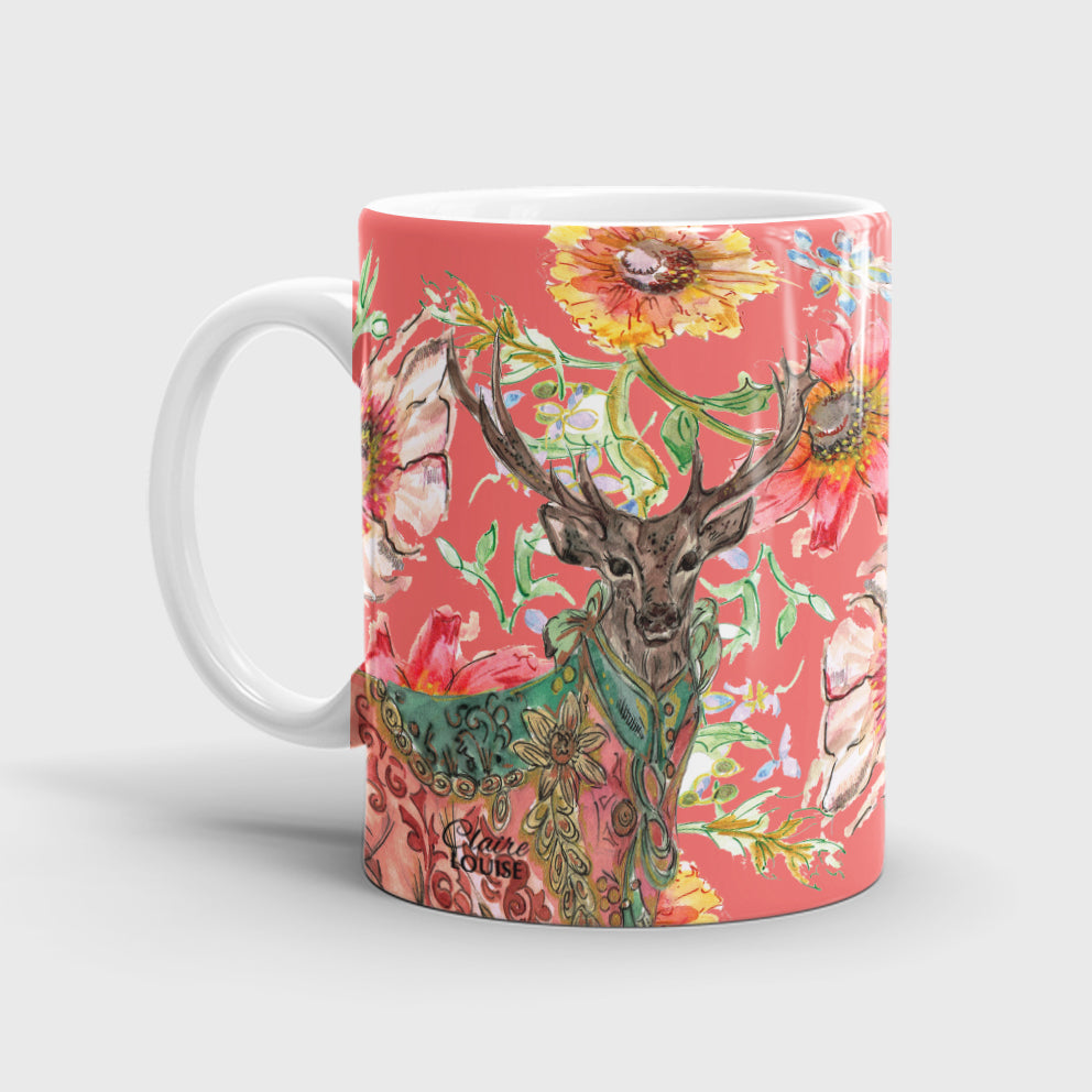 Cottage Floral Ornate Stag Ceramic Mug