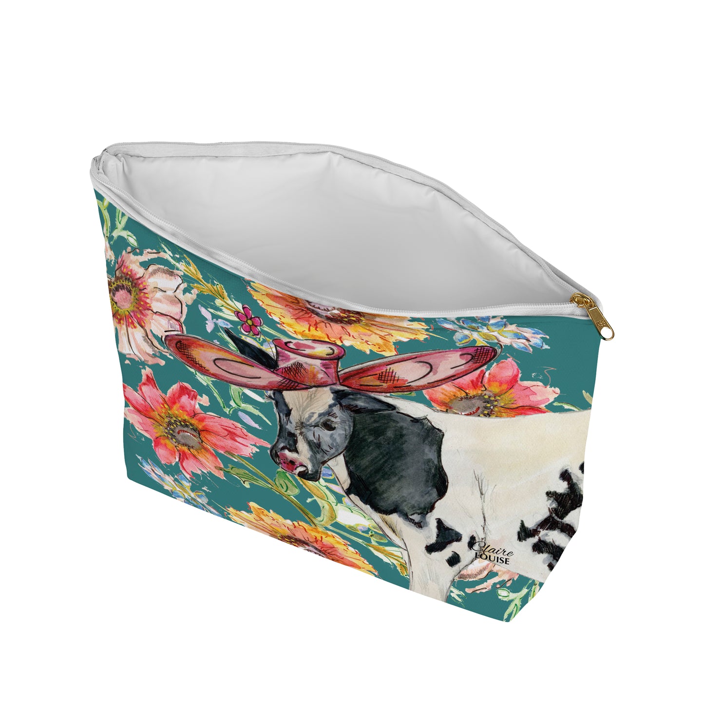 Cottage Floral Cow Cosmetic Bag