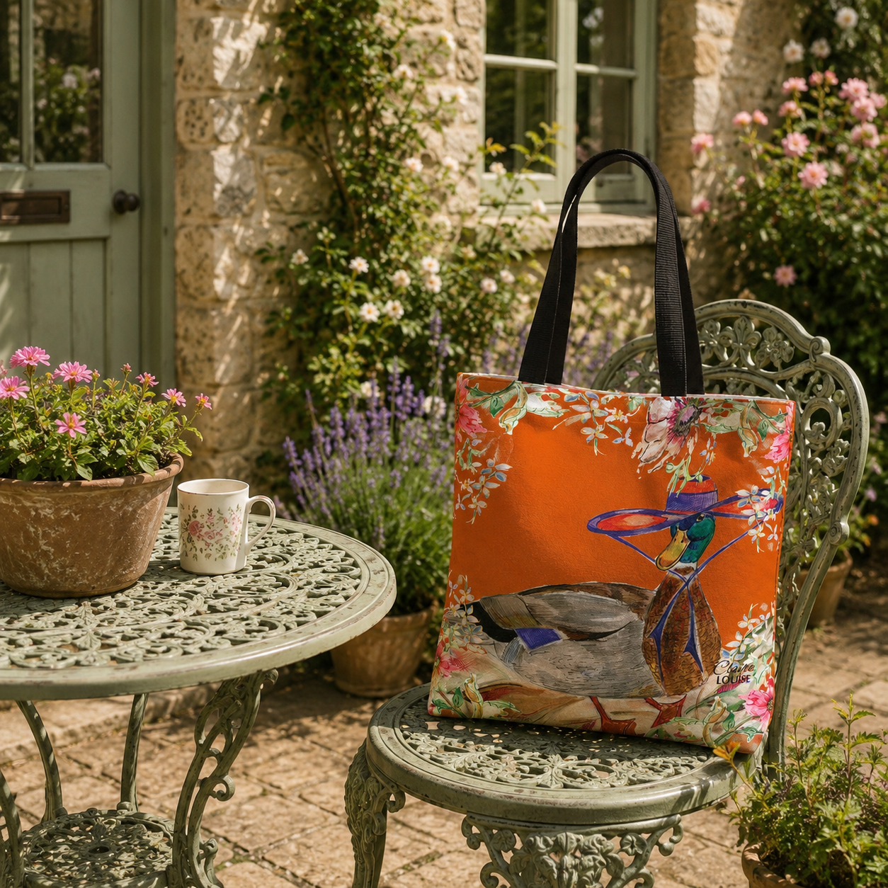 Whimsical Duck double sided print shopper