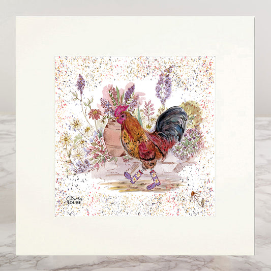 Cockerel Bouquet Boots Mounted Print