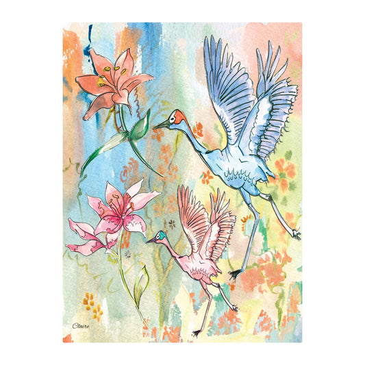 Coral Storks Glass Wall Art