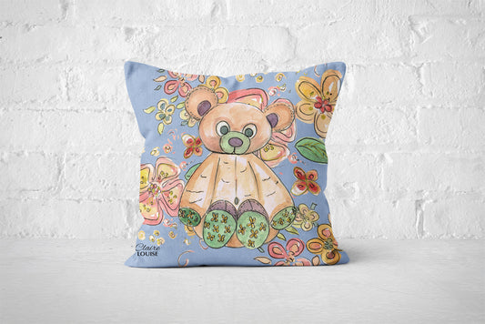 Cottage Floral Blue Bear Cushion