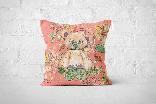 Cottage Floral Peach Bear Cushion