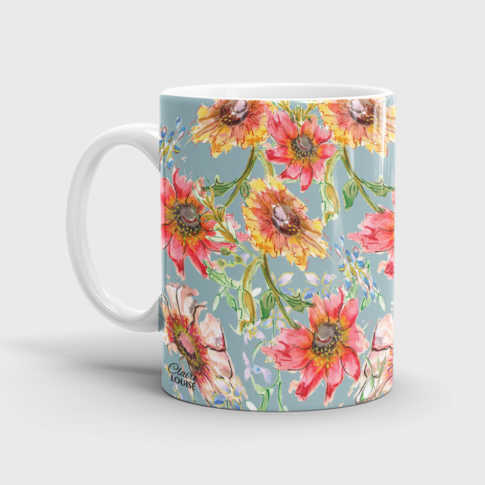 Cottage Floral Blue Ceramic Mug