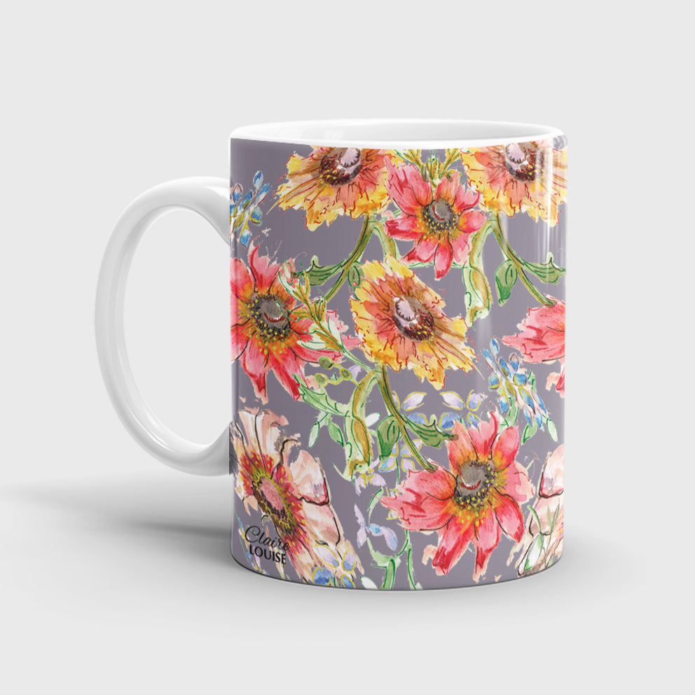 Cottage Floral Lilac Grey Ceramic Mug