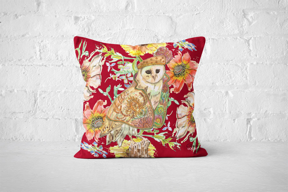 Cottage Floral Cherry Owl Cushion