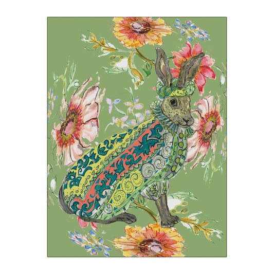 Cottage Floral Ornate Hare Glass Wall Art