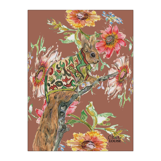 Cottage Floral Ornate Squirrel Glass Wall Art