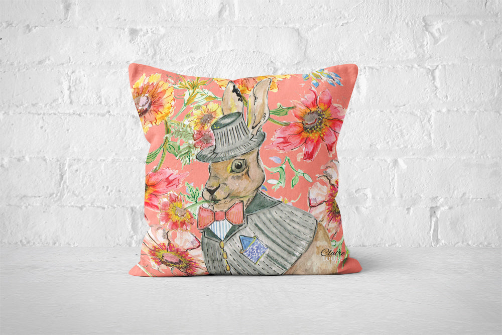 Cottage Floral Peach Fuzz Hare Cushion
