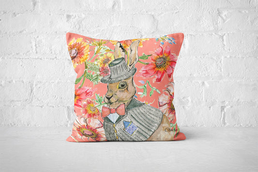 Cottage Floral Peach Fuzz Hare Cushion
