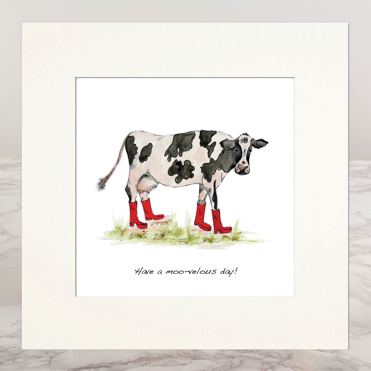 Cow in Boots  Mounted Print