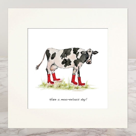 Cow in Boots  Mounted Print