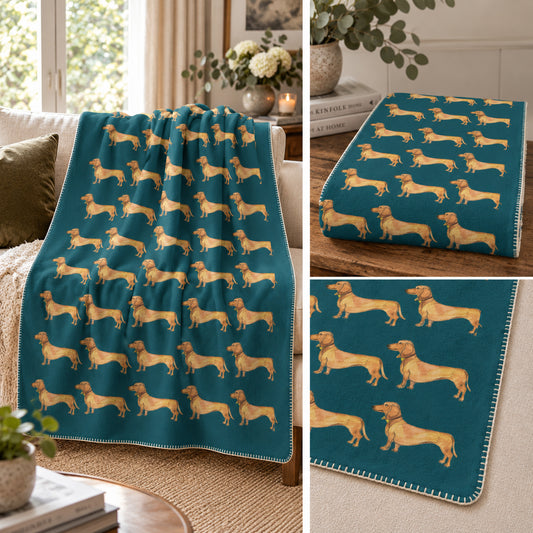 Dachshund Blanket (Teal Blue)