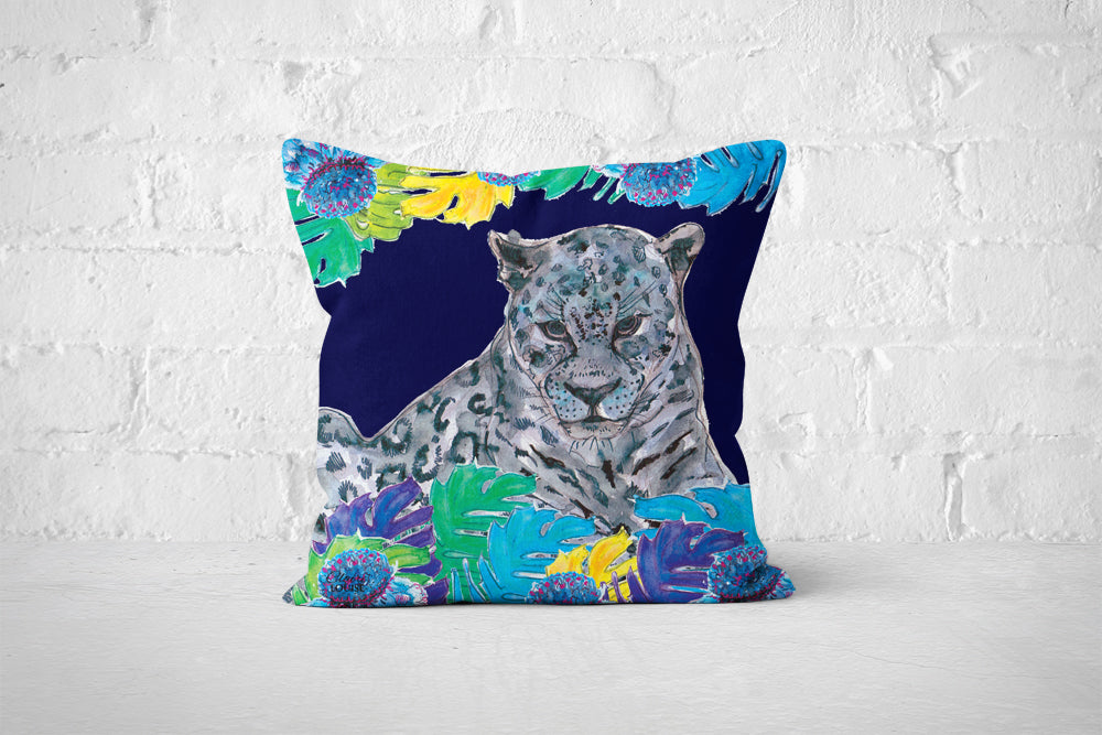 Blue Leopard Cushion