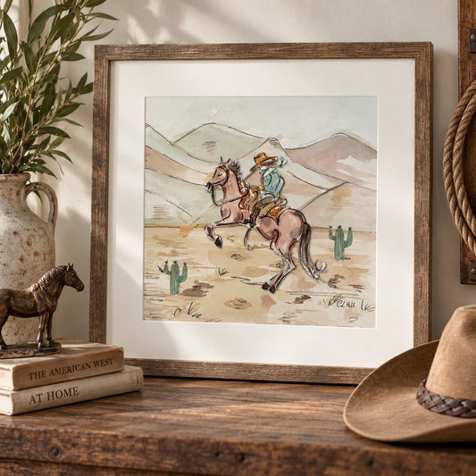 Desert Rider Mounted Print