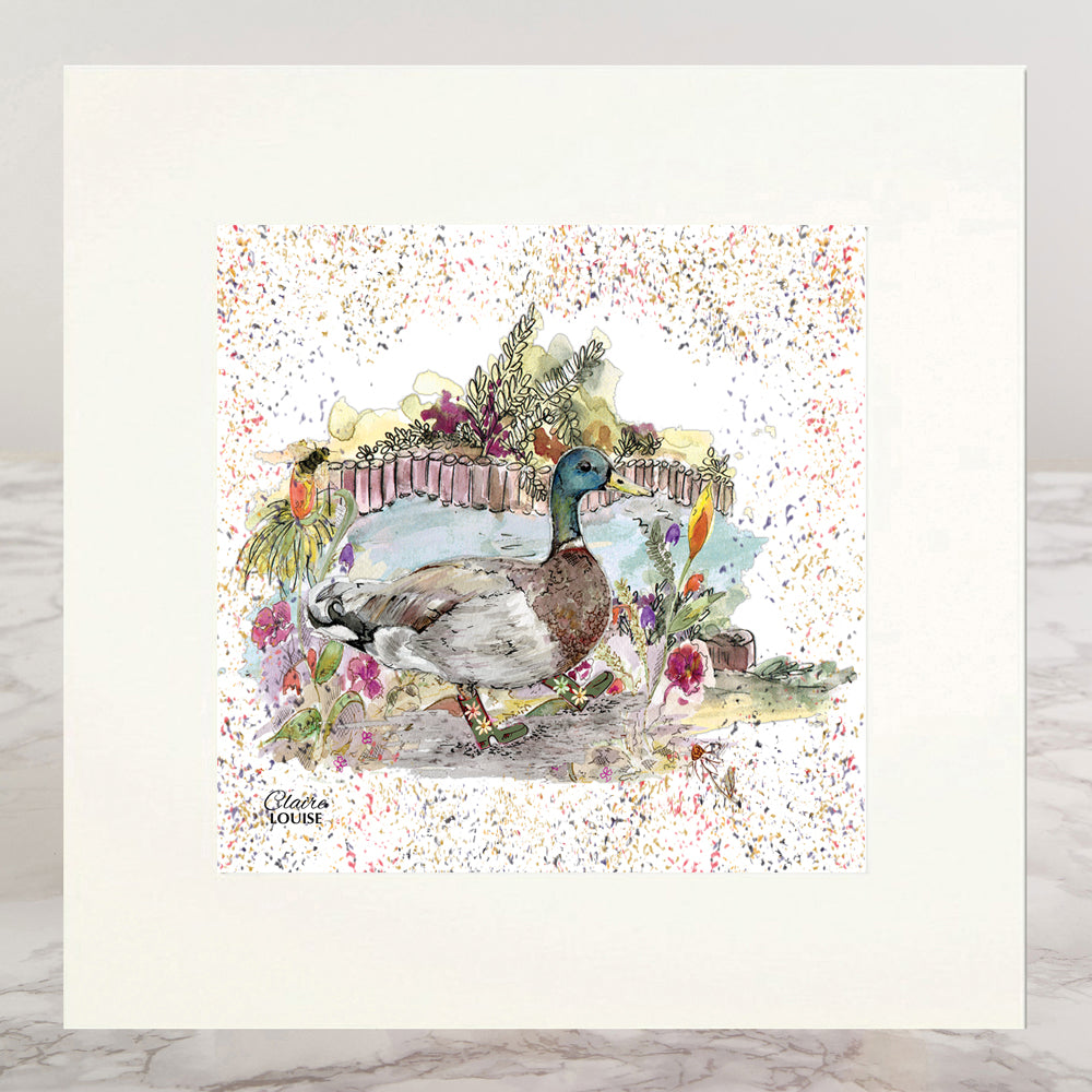 Duck Bouquet Boots Mounted Print