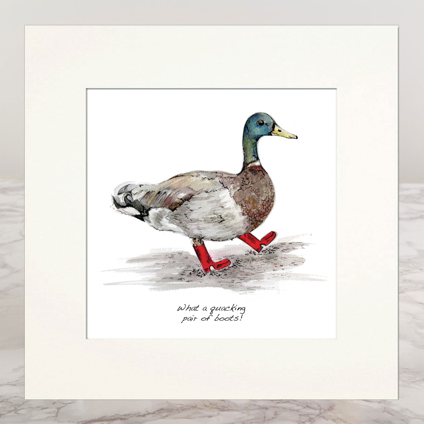 Duck in Boots  Mounted Print
