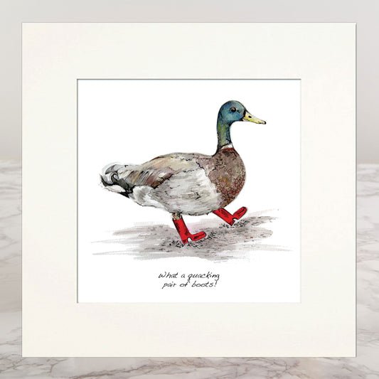Duck in Boots  Mounted Print