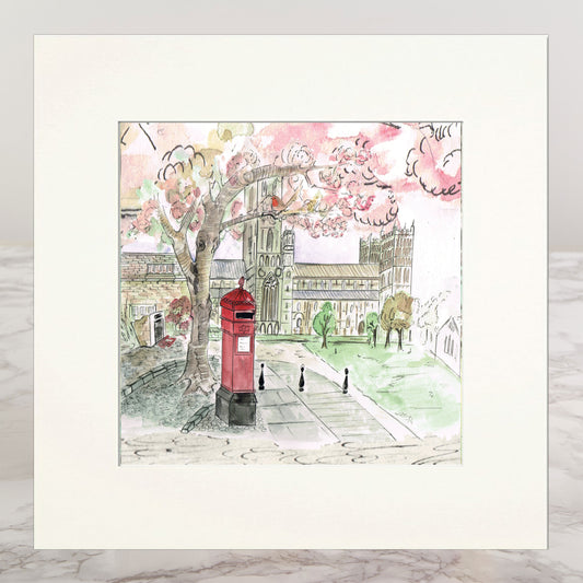 Durham Palace Green Post Box Mounted Print