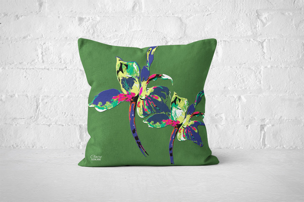 Forest Green Iris Cushion