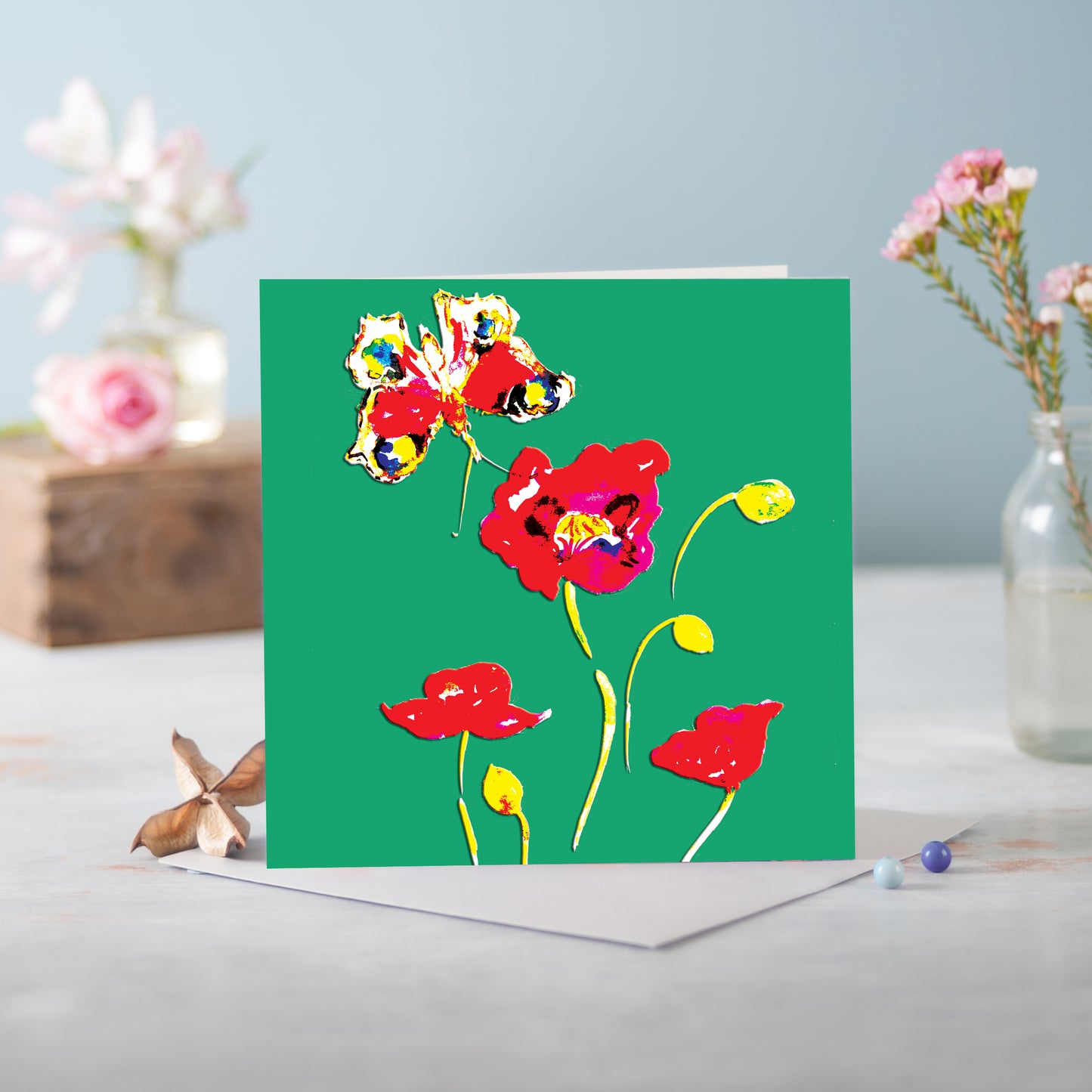 Flora Poppy Red Greetings Card - Pack of 6