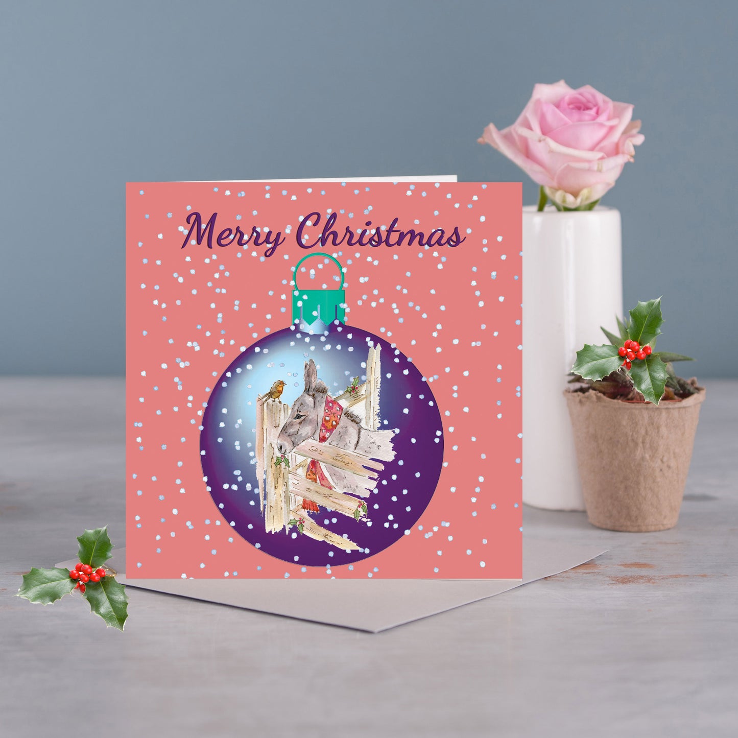 Christmas Bauble Donkey Card - Pack of 6