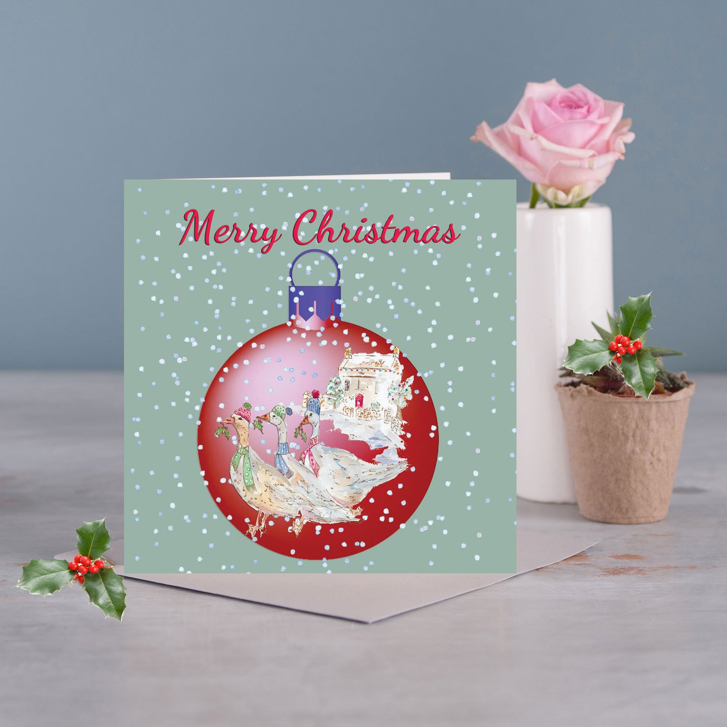 Christmas Bauble Geese Card - Pack of 6