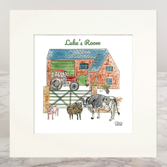 Farmyard Personalised Mounted Print