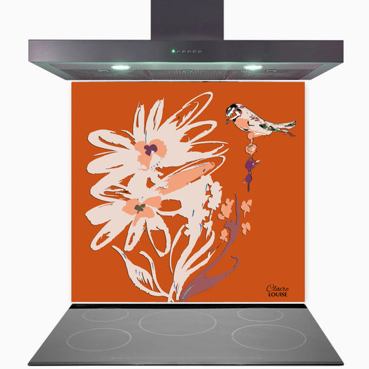 Flora Burnt Orange Kitchen Glass Splashback