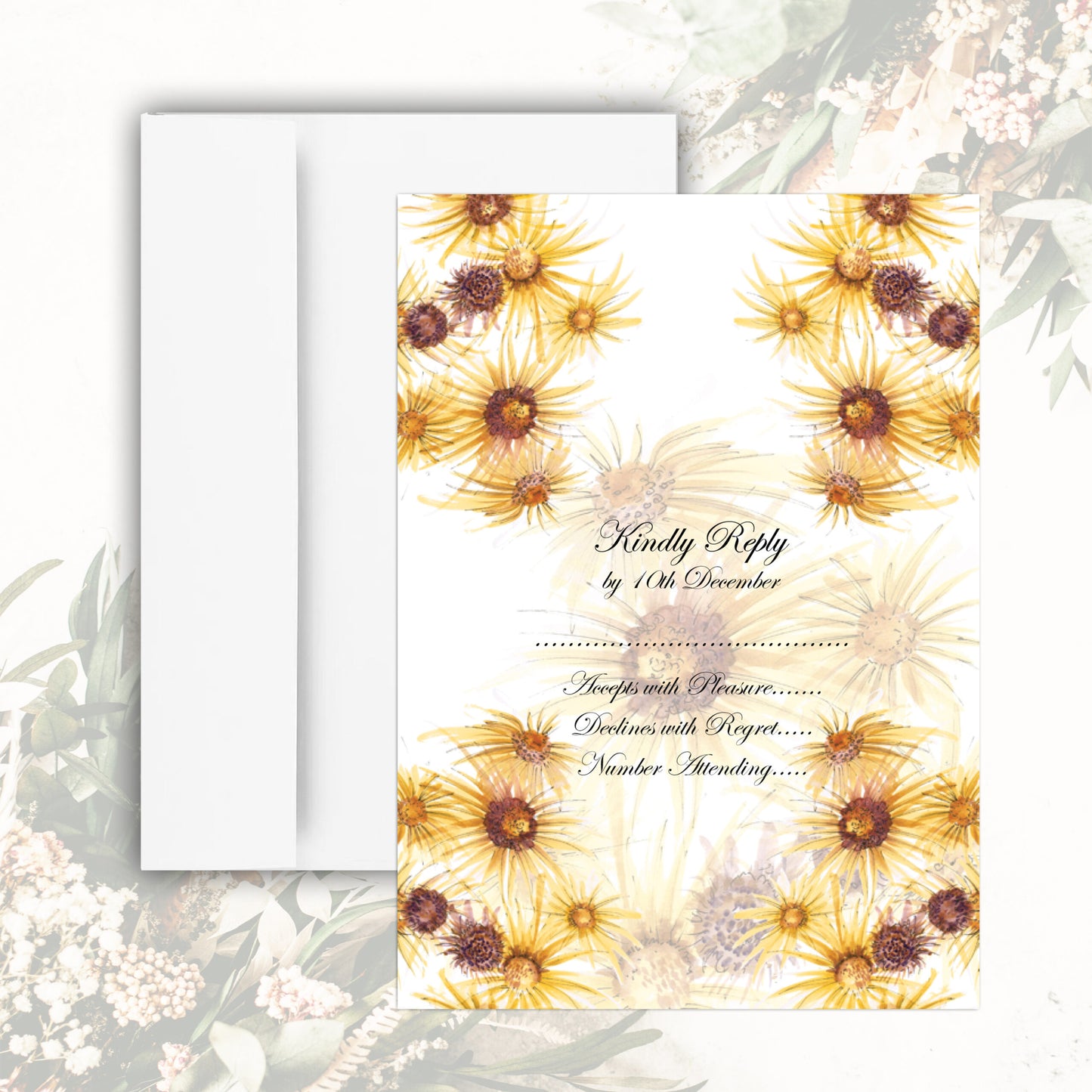 Golden Daisies RSVP Card (White)